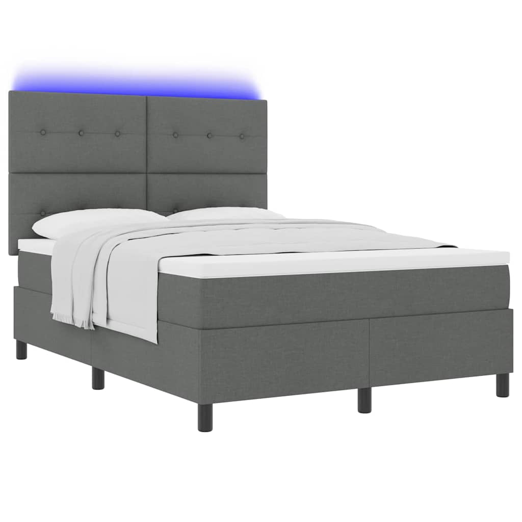 Boxspring bed met matras met LED Donkergrijs 140 x 190 cm Stof is nu te koop bij PeponiXL, paradijselijk wonen!