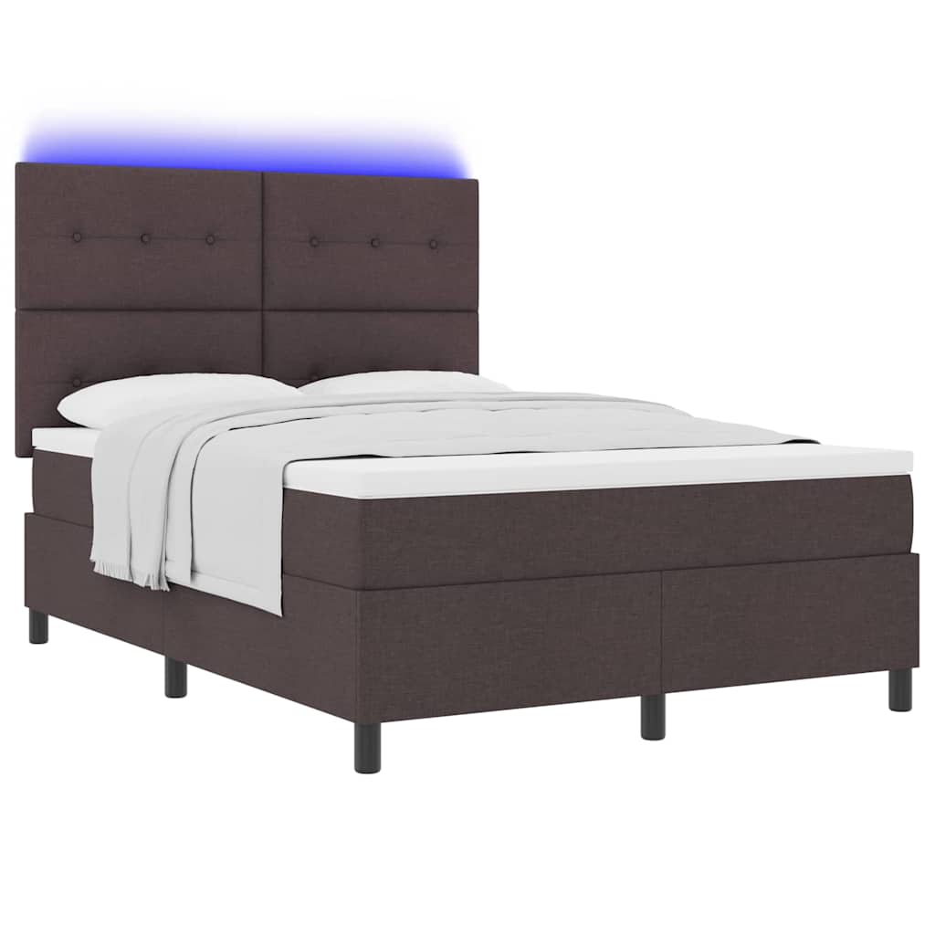 Boxspring bed met matras met LED Donkerbruin 140 x 190 cm Stof is nu te koop bij PeponiXL, paradijselijk wonen!