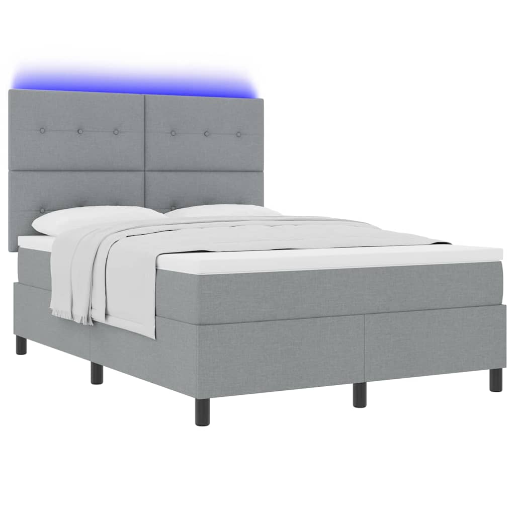 Boxspring bed met matras met LED Lichtgrijs 140 x 200 cm Stof is nu te koop bij PeponiXL, paradijselijk wonen!