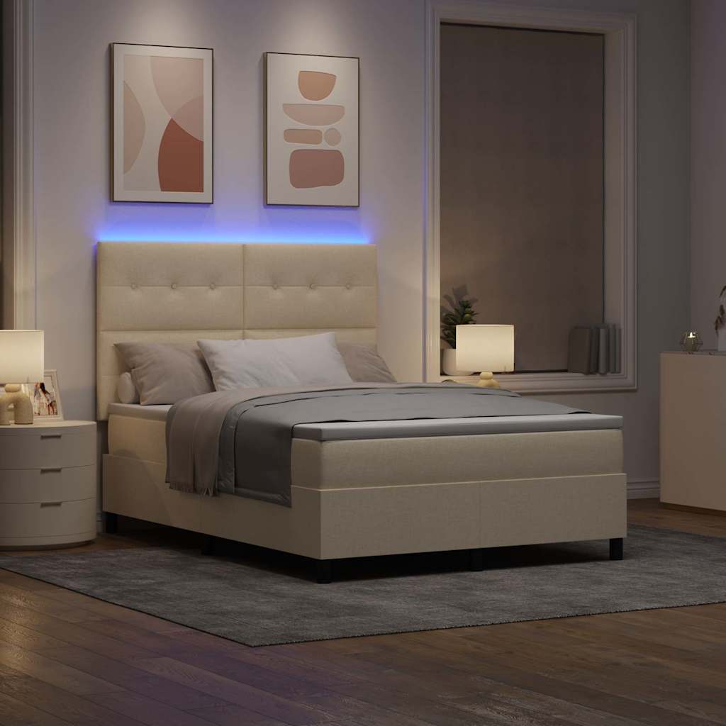Boxspring bed met matras met LED Crème 140 x 200 cm Stof is nu te koop bij PeponiXL, paradijselijk wonen!