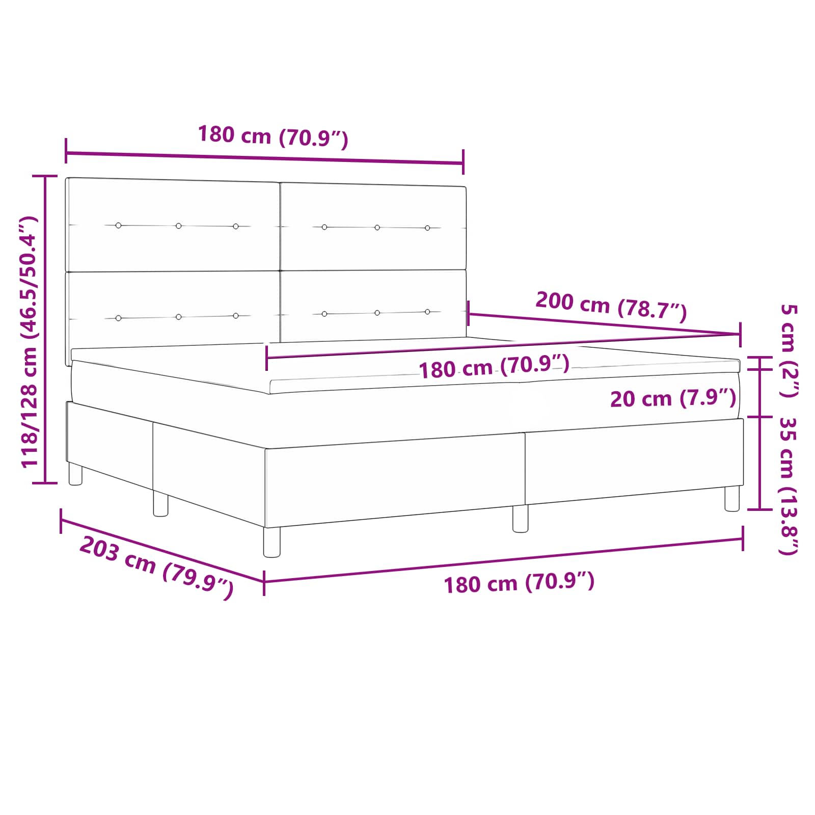 Boxspring bed met matras met LED Crème 180 x 200 cm Stof is nu te koop bij PeponiXL, paradijselijk wonen!