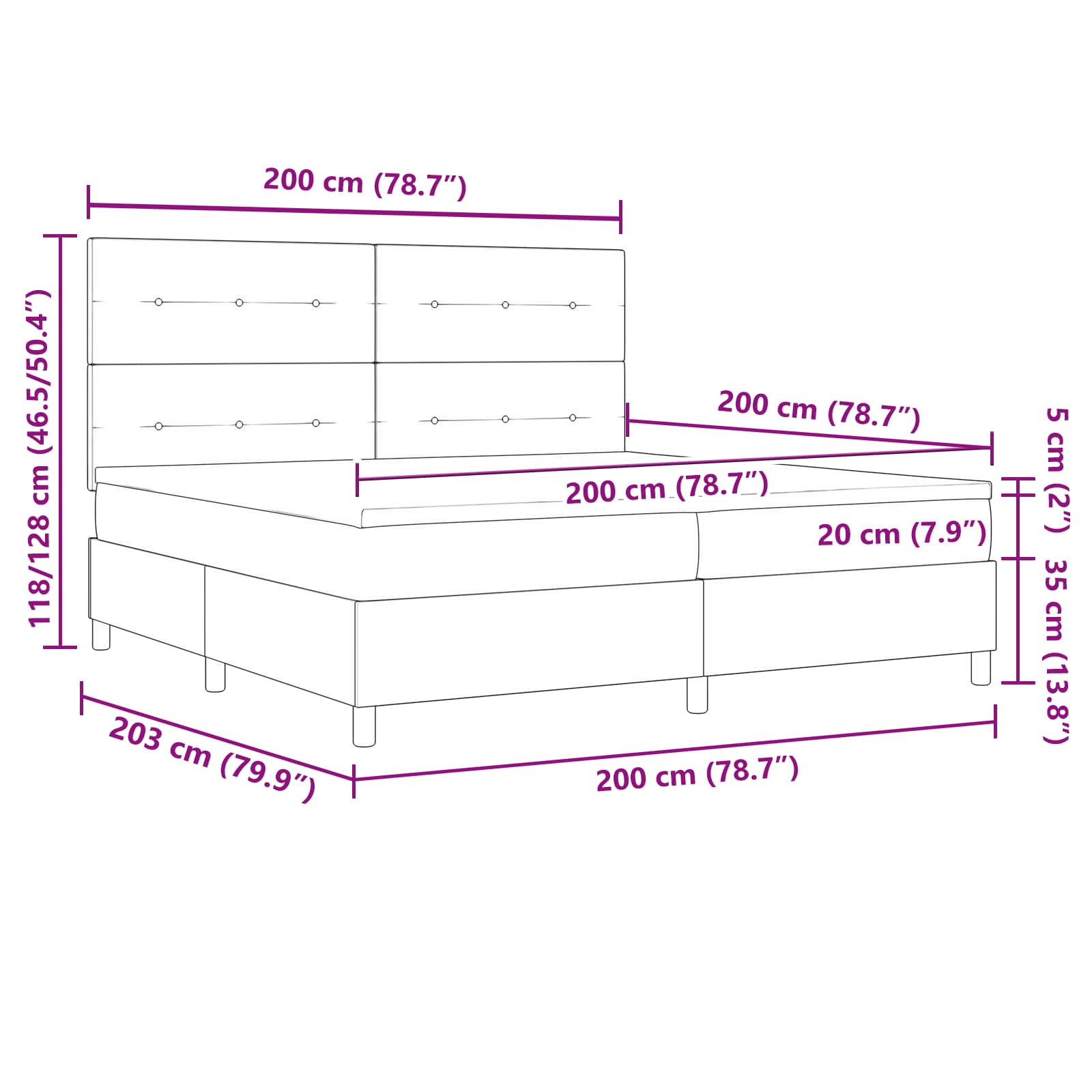 Boxspring bed met matras met LED Crème 200 x 200 cm Stof is nu te koop bij PeponiXL, paradijselijk wonen!