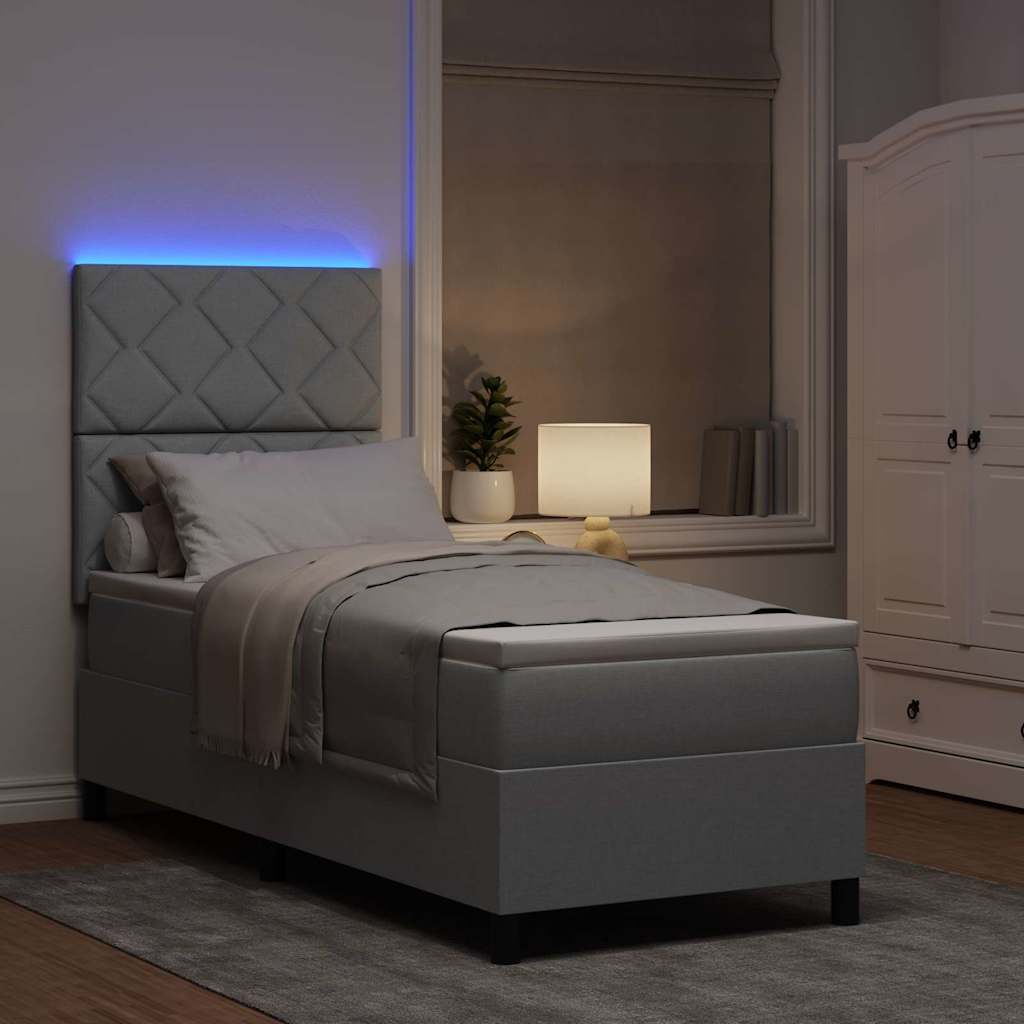 Boxspring bed met matras met LED Lichtgrijs 80 x 200 cm Stof is nu te koop bij PeponiXL, paradijselijk wonen!