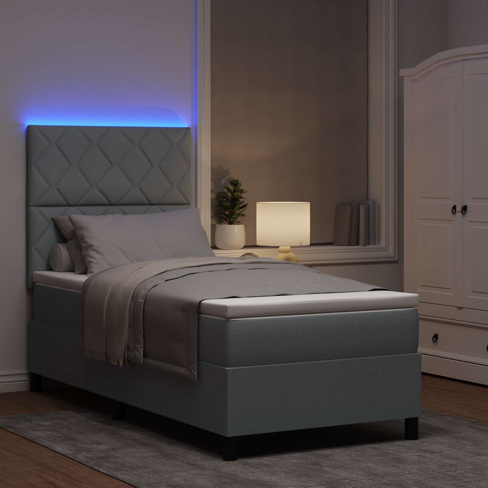 Boxspring bed met matras met LED Lichtgrijs 100 x 200 cm Stof is nu te koop bij PeponiXL, paradijselijk wonen!