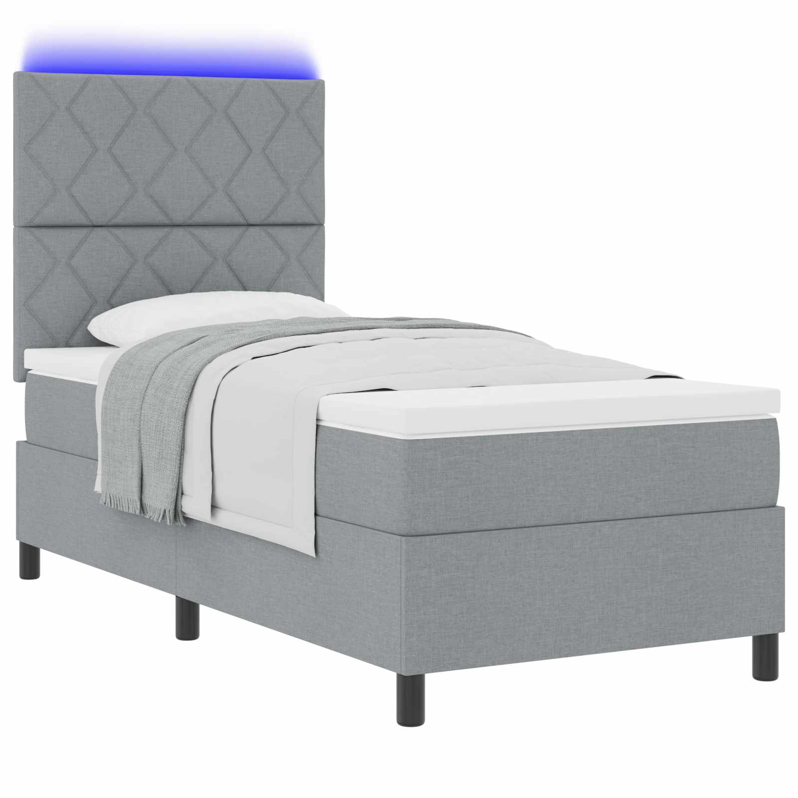 Boxspring bed met matras met LED Lichtgrijs 100 x 200 cm Stof is nu te koop bij PeponiXL, paradijselijk wonen!