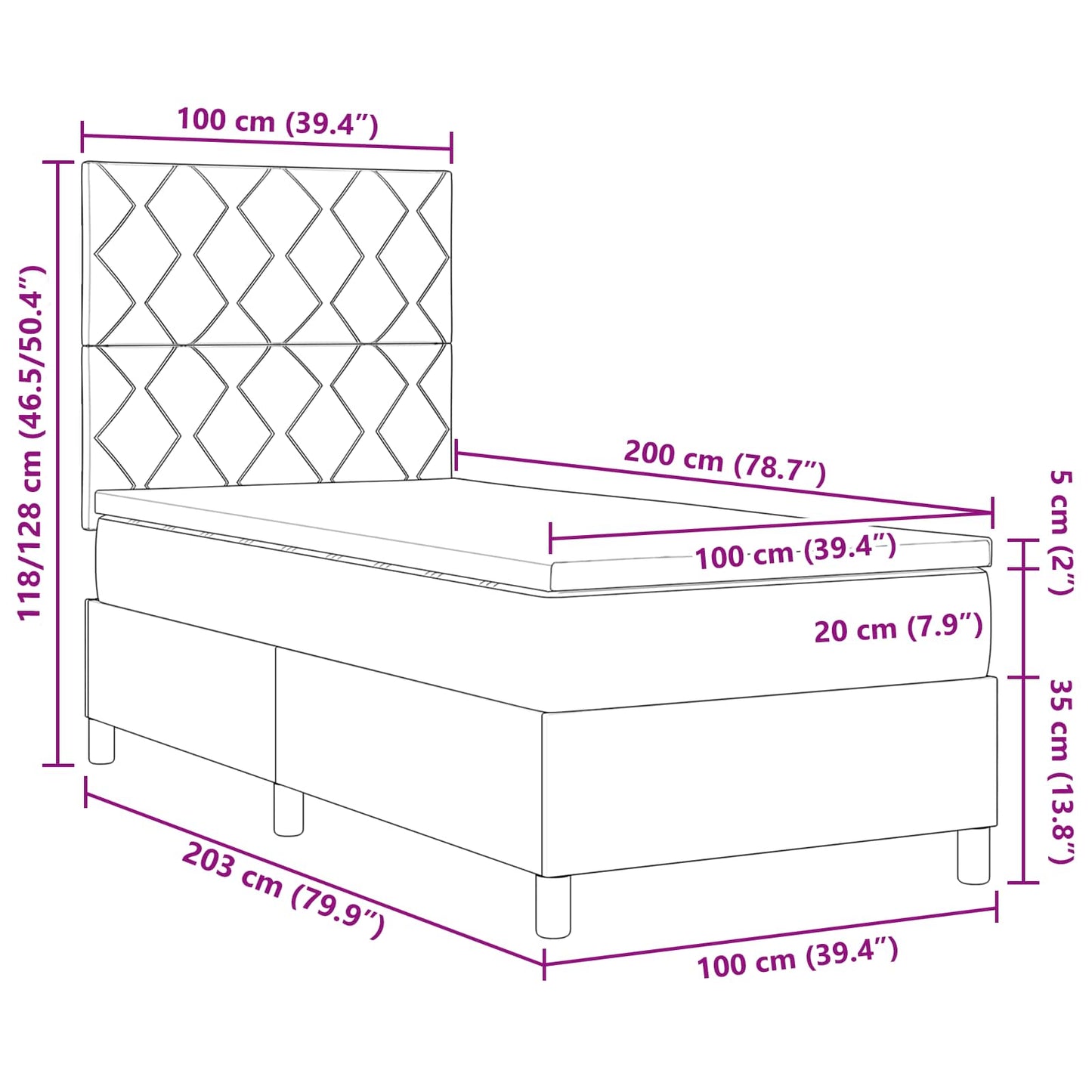 Boxspring bed met matras met LED Lichtgrijs 100 x 200 cm Stof is nu te koop bij PeponiXL, paradijselijk wonen!