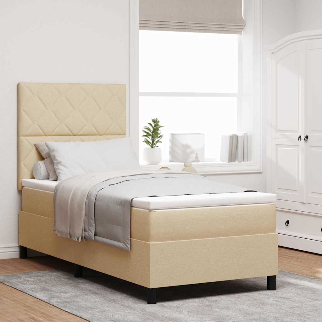 Boxspring bed met matras met LED Crème 100 x 200 cm Stof is nu te koop bij PeponiXL, paradijselijk wonen!