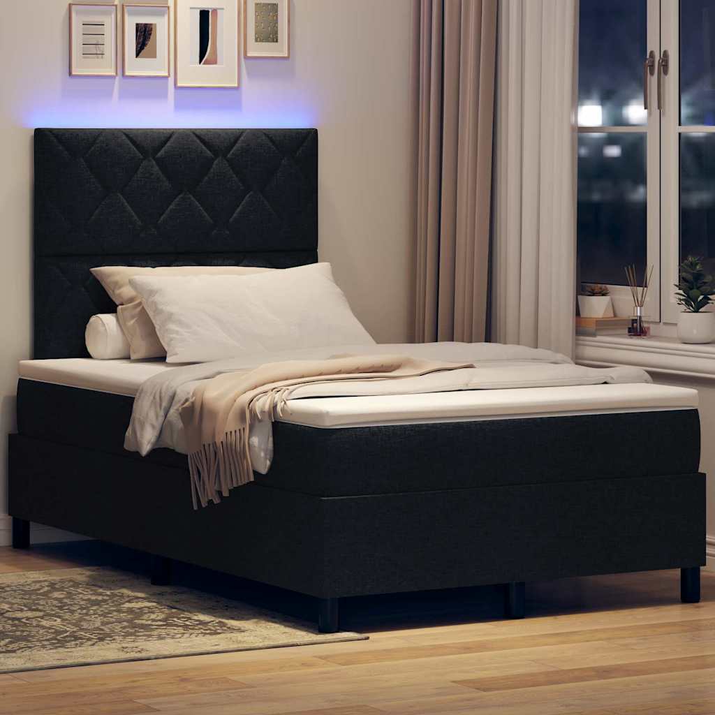 Boxspring bed met matras met LED Zwart 120 x 200 cm Stof is nu te koop bij PeponiXL, paradijselijk wonen!
