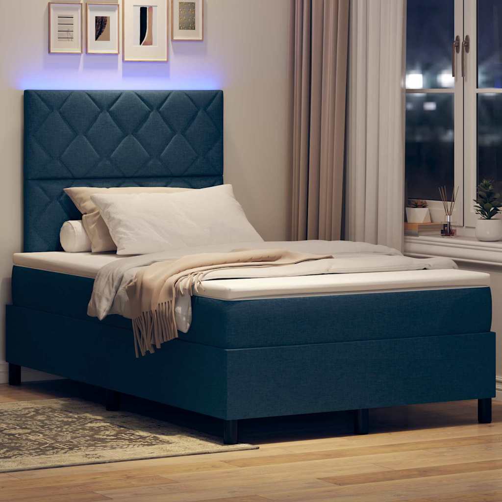 Boxspring bed met matras met LED Blauw 120 x 200 cm Stof is nu te koop bij PeponiXL, paradijselijk wonen!