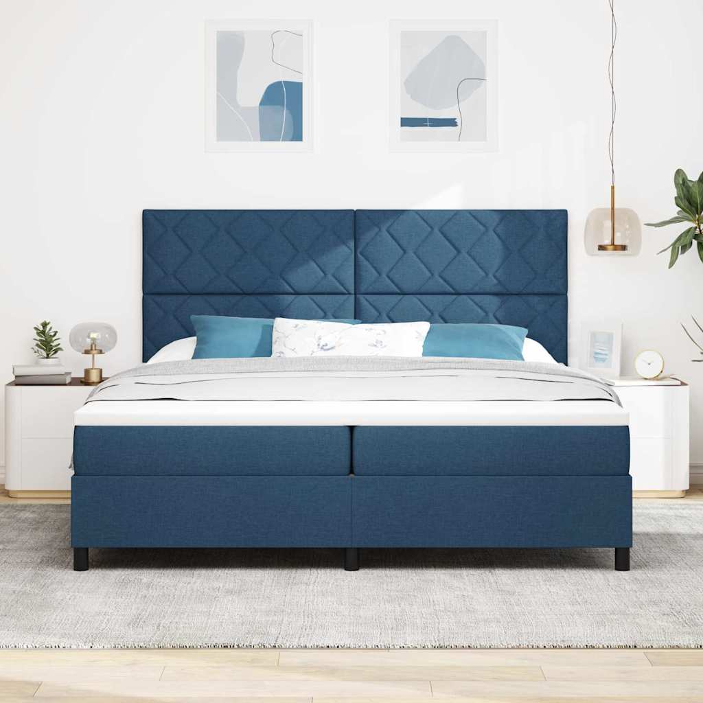 Boxspring bed met matras met LED Blauw 200 x 200 cm Stof is nu te koop bij PeponiXL, paradijselijk wonen!