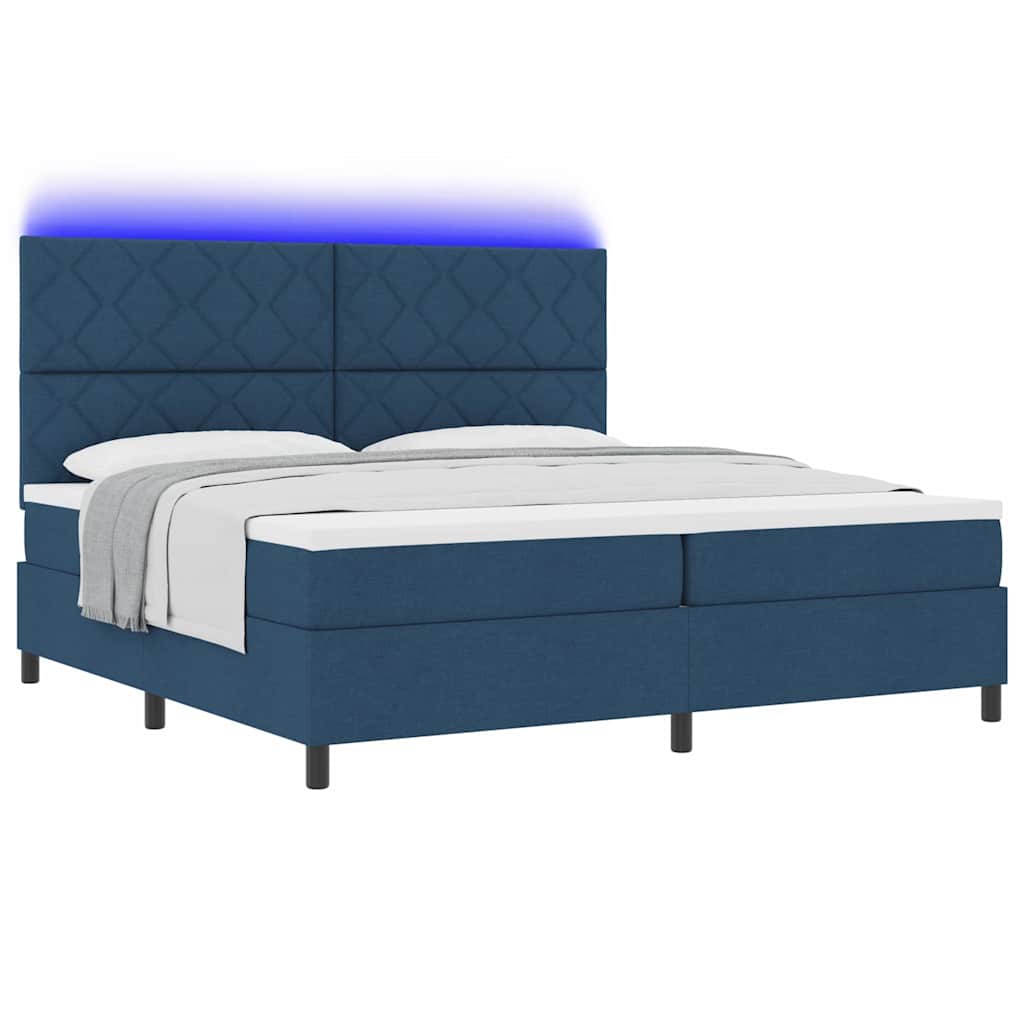 Boxspring bed met matras met LED Blauw 200 x 200 cm Stof is nu te koop bij PeponiXL, paradijselijk wonen!