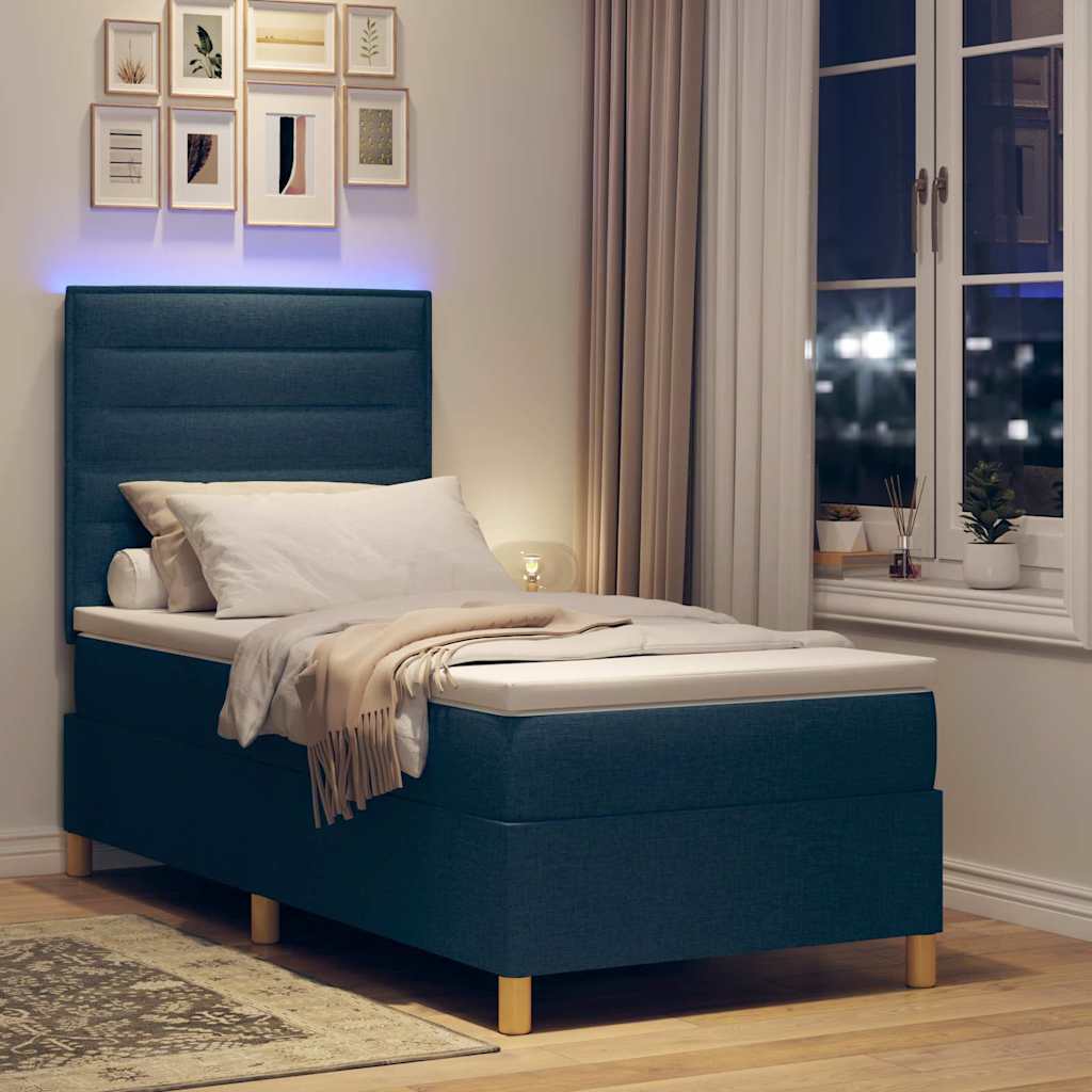 LED Box Spring Bed met matras Blauw 80 x 200 cm Stof is nu te koop bij PeponiXL, paradijselijk wonen!