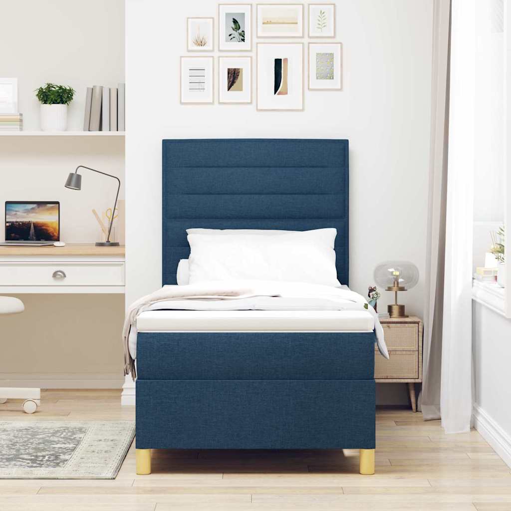 LED Box Spring Bed met matras Blauw 80 x 200 cm Stof is nu te koop bij PeponiXL, paradijselijk wonen!