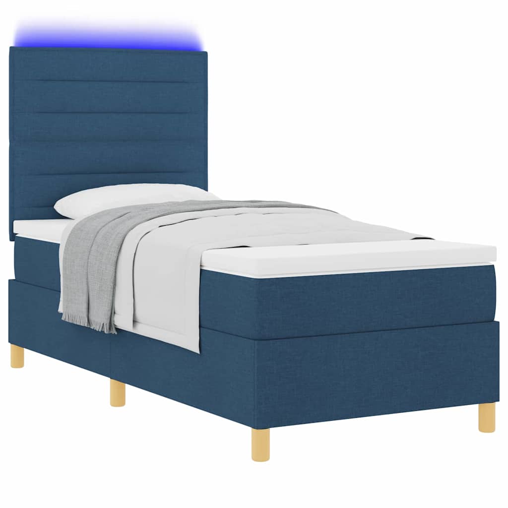 LED Box Spring Bed met matras Blauw 80 x 200 cm Stof is nu te koop bij PeponiXL, paradijselijk wonen!