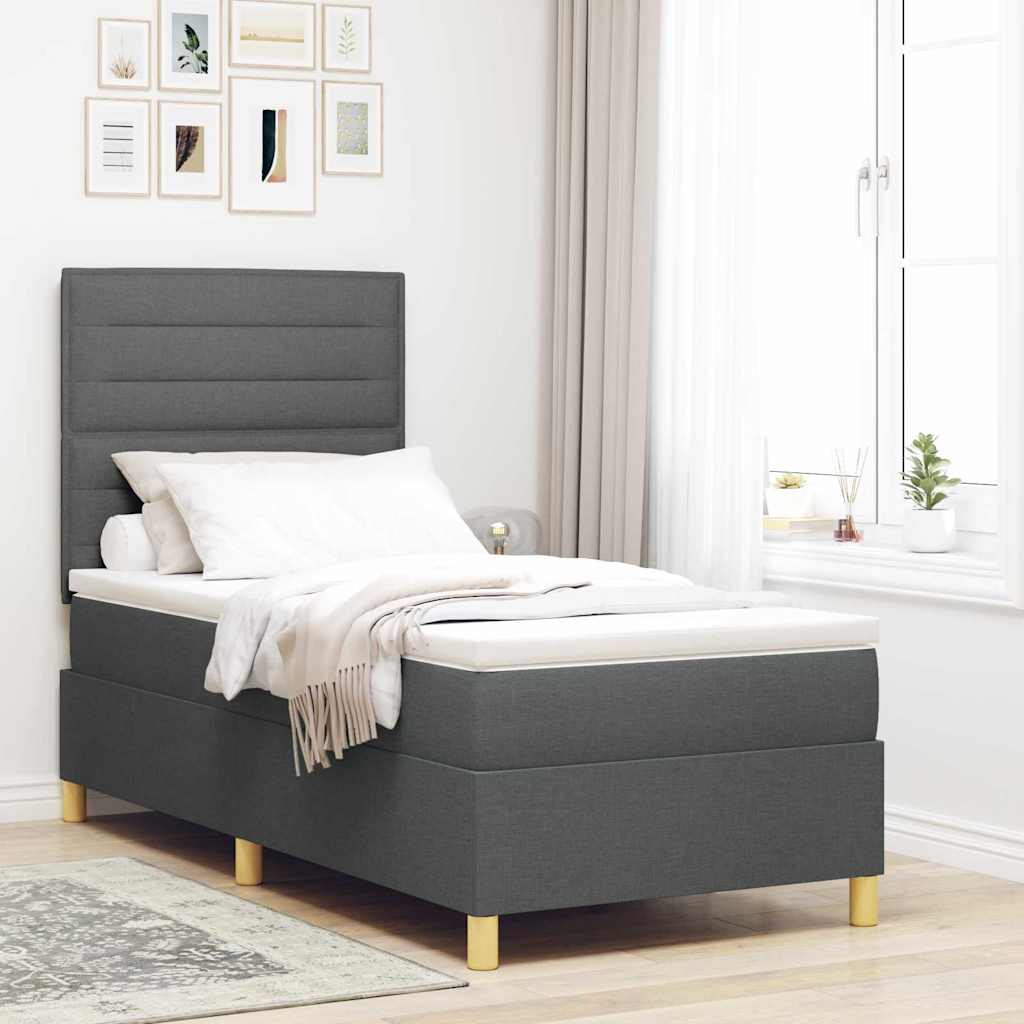 LED Box Spring Bed met matras Donkergrijs 90 x 190 cm Stof is nu te koop bij PeponiXL, paradijselijk wonen!