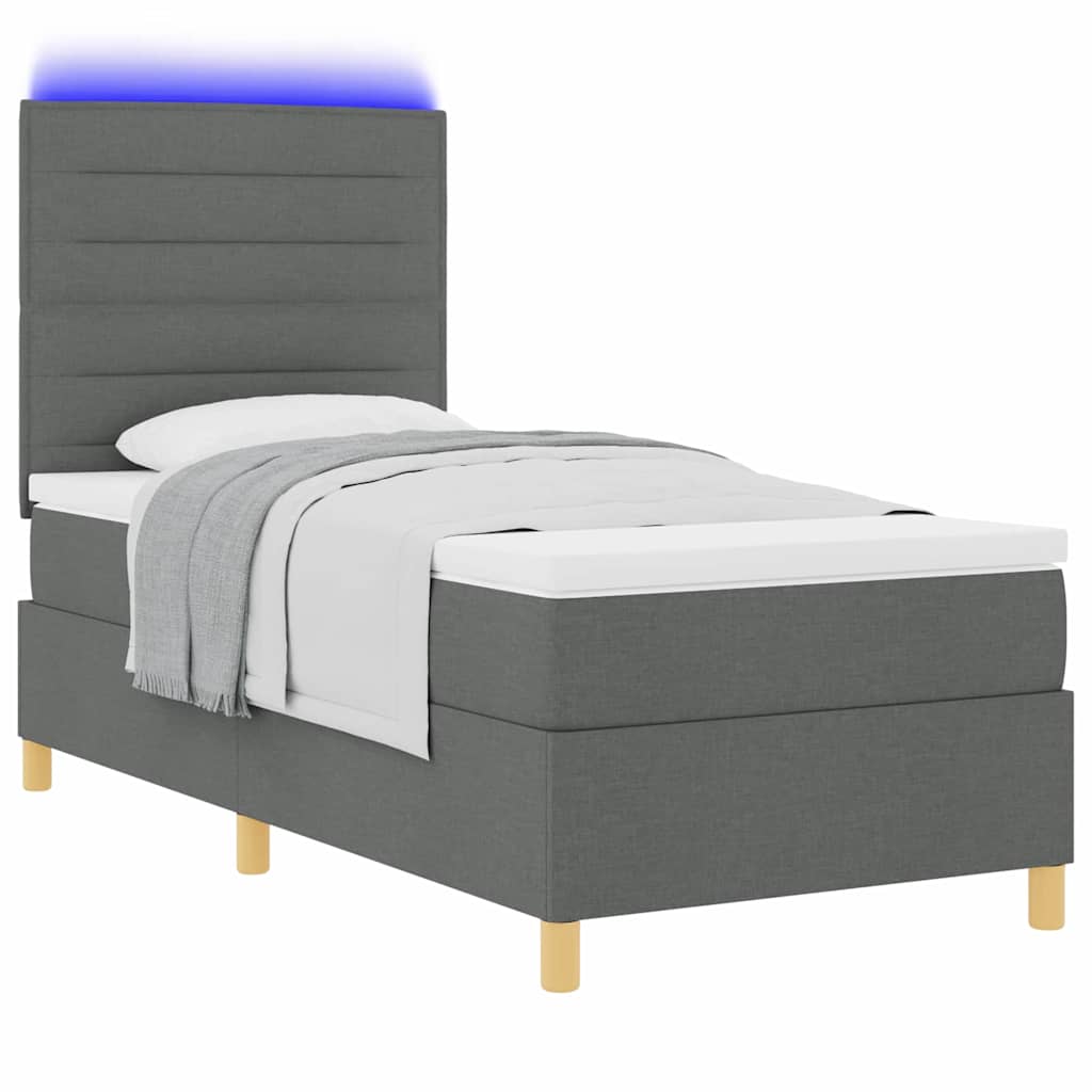 LED Box Spring Bed met matras Donkergrijs 90 x 190 cm Stof is nu te koop bij PeponiXL, paradijselijk wonen!