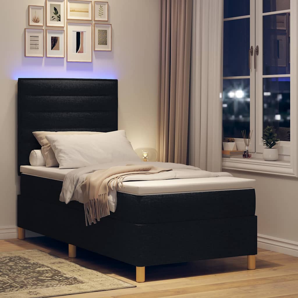 LED Box Spring Bed met matras Zwart 90 x 190 cm Stof is nu te koop bij PeponiXL, paradijselijk wonen!