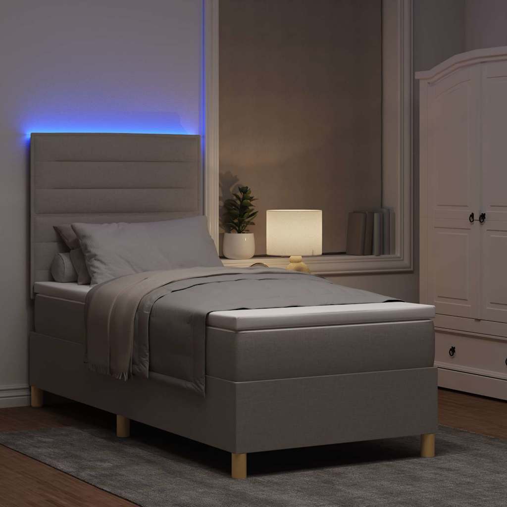 LED Box Spring Bed met matras Taupe 90 x 190 cm Stof is nu te koop bij PeponiXL, paradijselijk wonen!