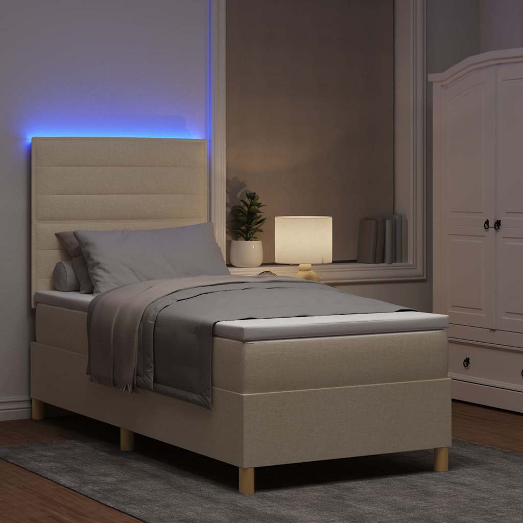 LED Box Spring Bed met matras Crème 90 x 190 cm Stof is nu te koop bij PeponiXL, paradijselijk wonen!
