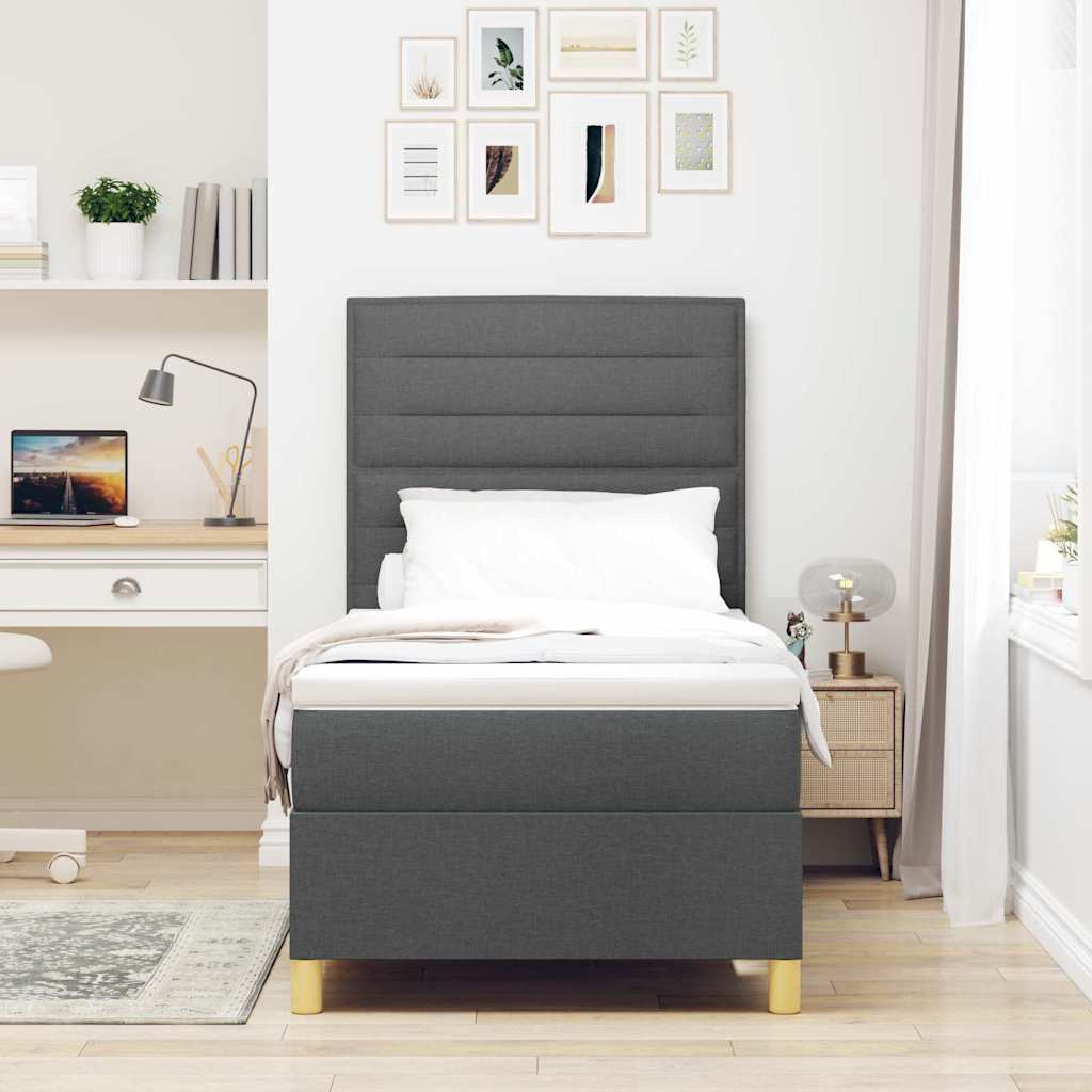 LED Box Spring Bed met matras Donkergrijs 90 x 200 cm Stof is nu te koop bij PeponiXL, paradijselijk wonen!