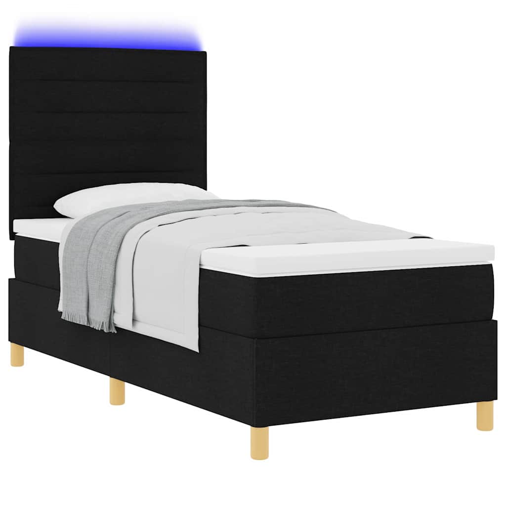 LED Box Spring Bed met matras Zwart 90 x 200 cm Stof is nu te koop bij PeponiXL, paradijselijk wonen!
