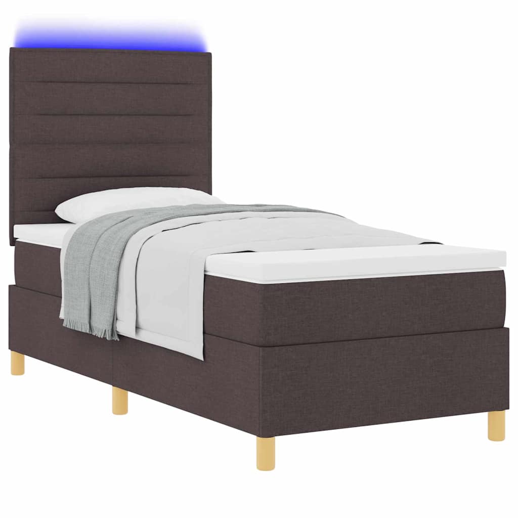 LED Box Spring Bed met matras Donkerbruin 90 x 200 cm Stof is nu te koop bij PeponiXL, paradijselijk wonen!