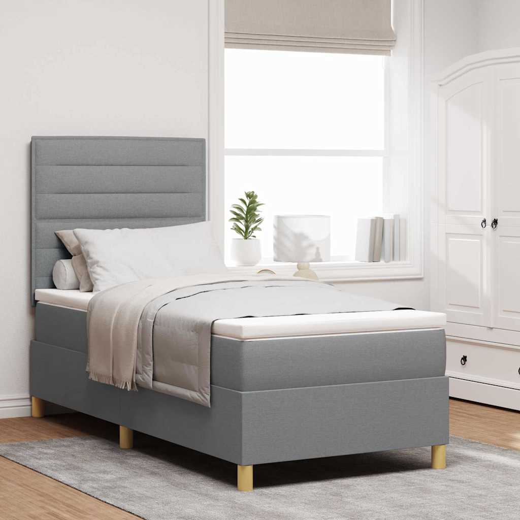 LED Box Spring Bed met matras Lichtgrijs 100 x 200 cm Stof is nu te koop bij PeponiXL, paradijselijk wonen!