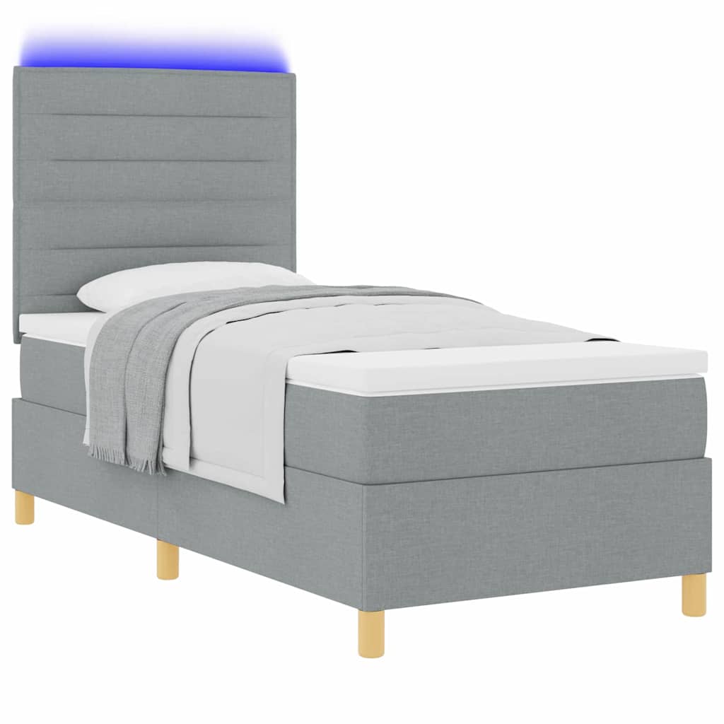 LED Box Spring Bed met matras Lichtgrijs 100 x 200 cm Stof is nu te koop bij PeponiXL, paradijselijk wonen!