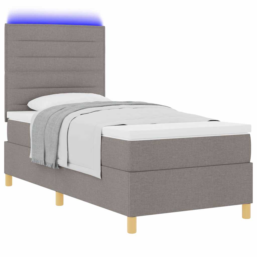 LED Box Spring Bed met matras Taupe 100 x 200 cm Stof is nu te koop bij PeponiXL, paradijselijk wonen!