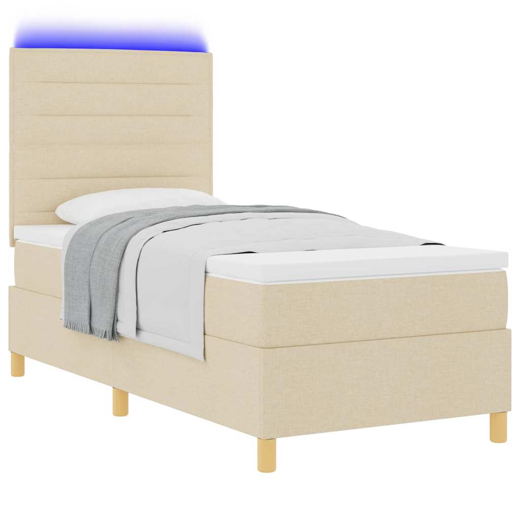 LED Box Spring Bed met matras Crème 100 x 200 cm Stof is nu te koop bij PeponiXL, paradijselijk wonen!