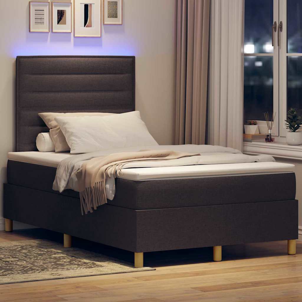 LED Box Spring Bed met matras Donkerbruin 120 x 200 cm Stof is nu te koop bij PeponiXL, paradijselijk wonen!