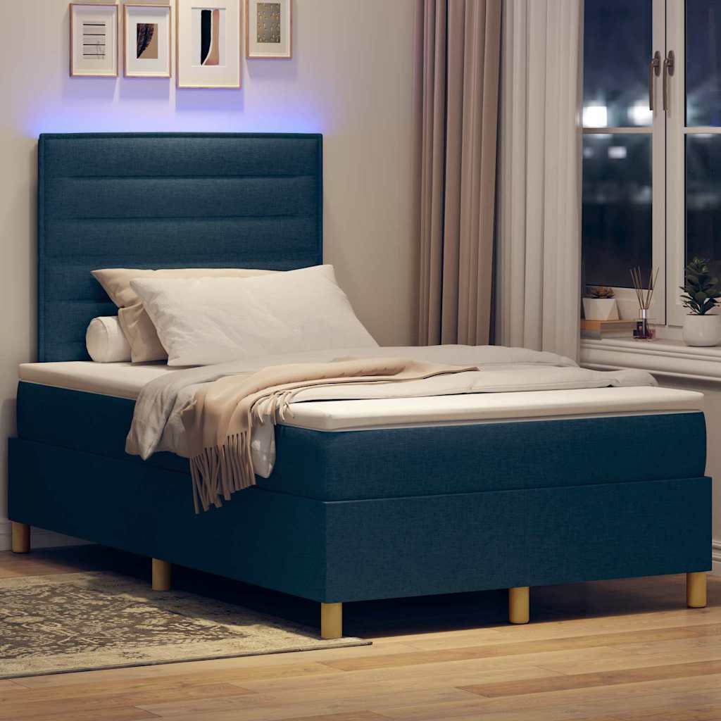 LED Box Spring Bed met matras Blauw 120 x 200 cm Stof is nu te koop bij PeponiXL, paradijselijk wonen!