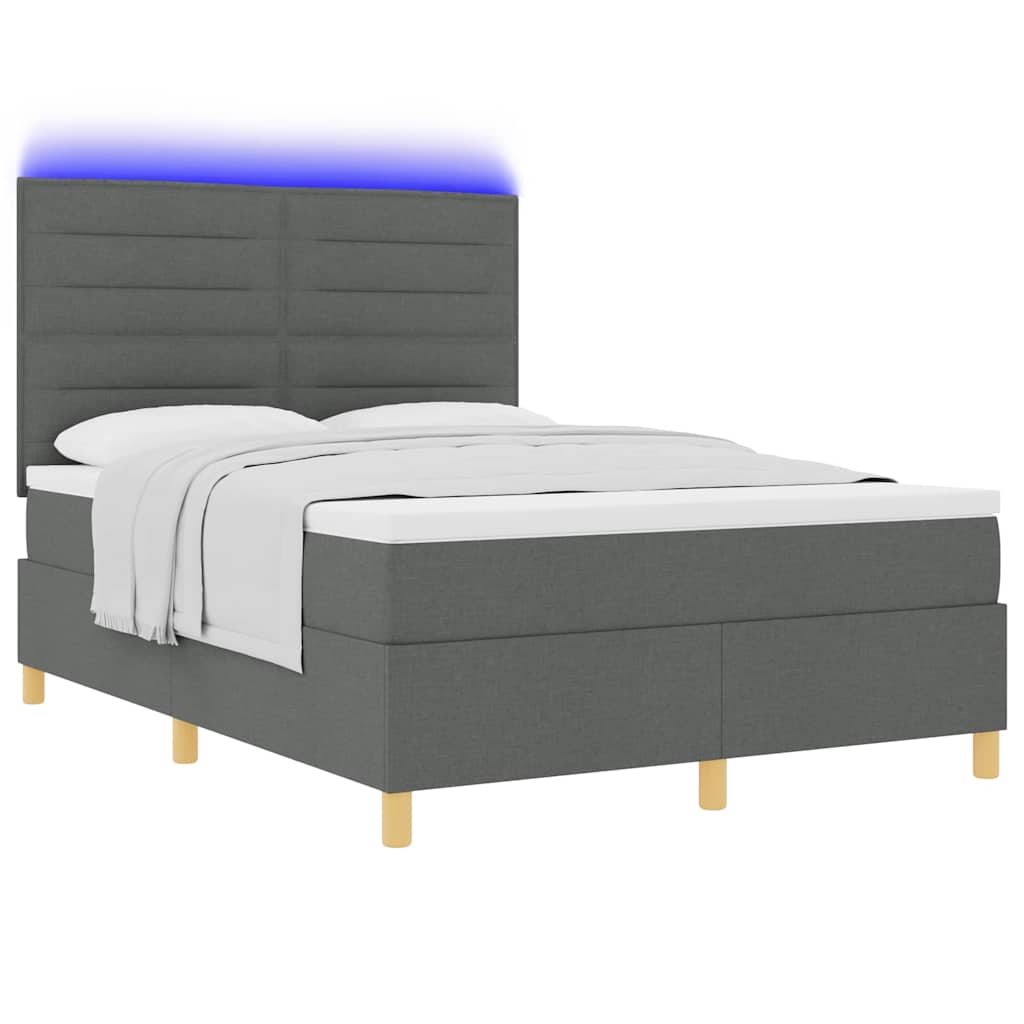 LED Box Spring Bed met matras Donkergrijs 140 x 190 cm Stof is nu te koop bij PeponiXL, paradijselijk wonen!