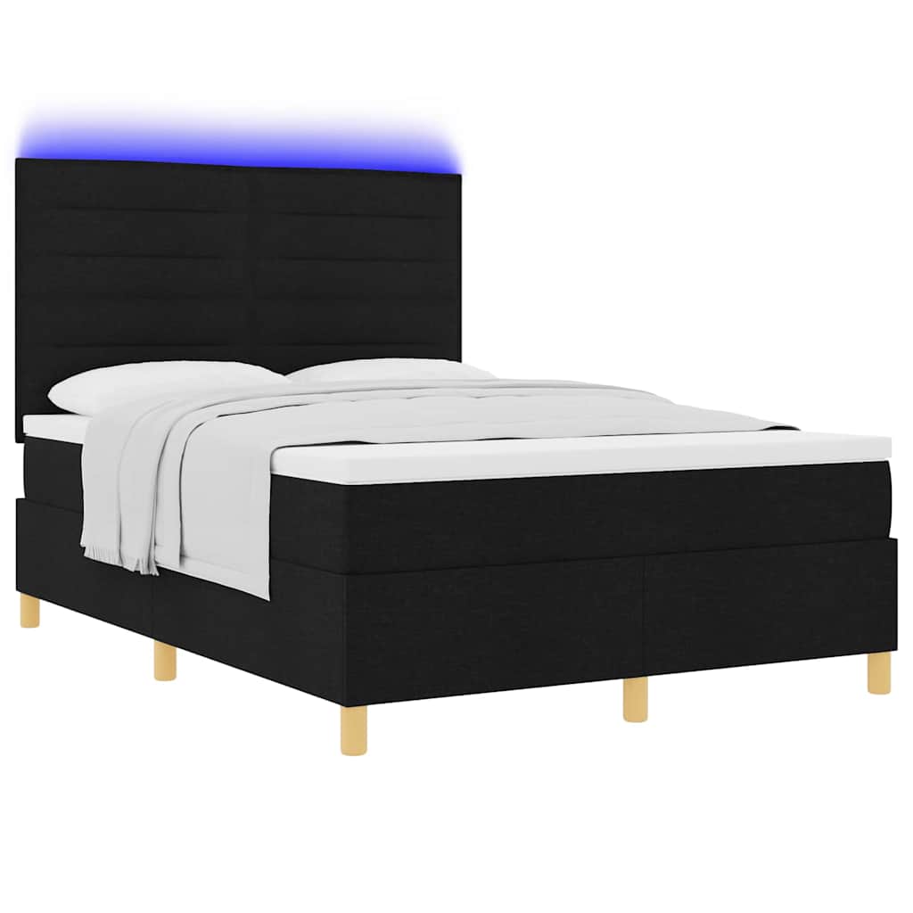 LED Box Spring Bed met matras Zwart 140 x 190 cm Stof is nu te koop bij PeponiXL, paradijselijk wonen!