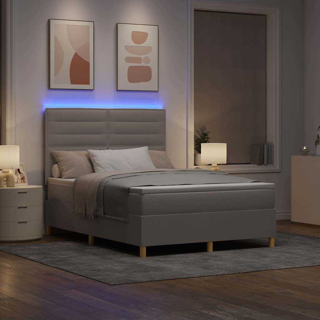 LED Box Spring Bed met matras Taupe 140 x 190 cm Stof is nu te koop bij PeponiXL, paradijselijk wonen!
