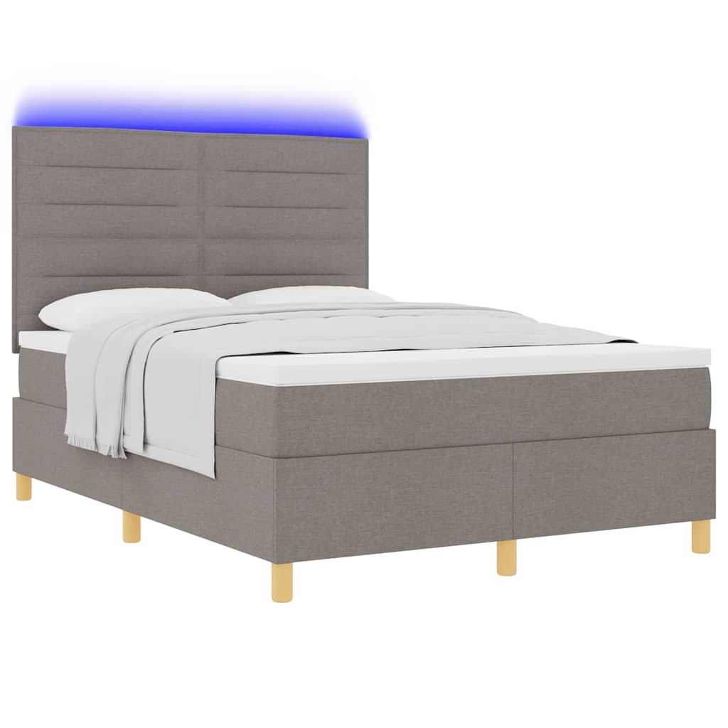 LED Box Spring Bed met matras Taupe 140 x 190 cm Stof is nu te koop bij PeponiXL, paradijselijk wonen!