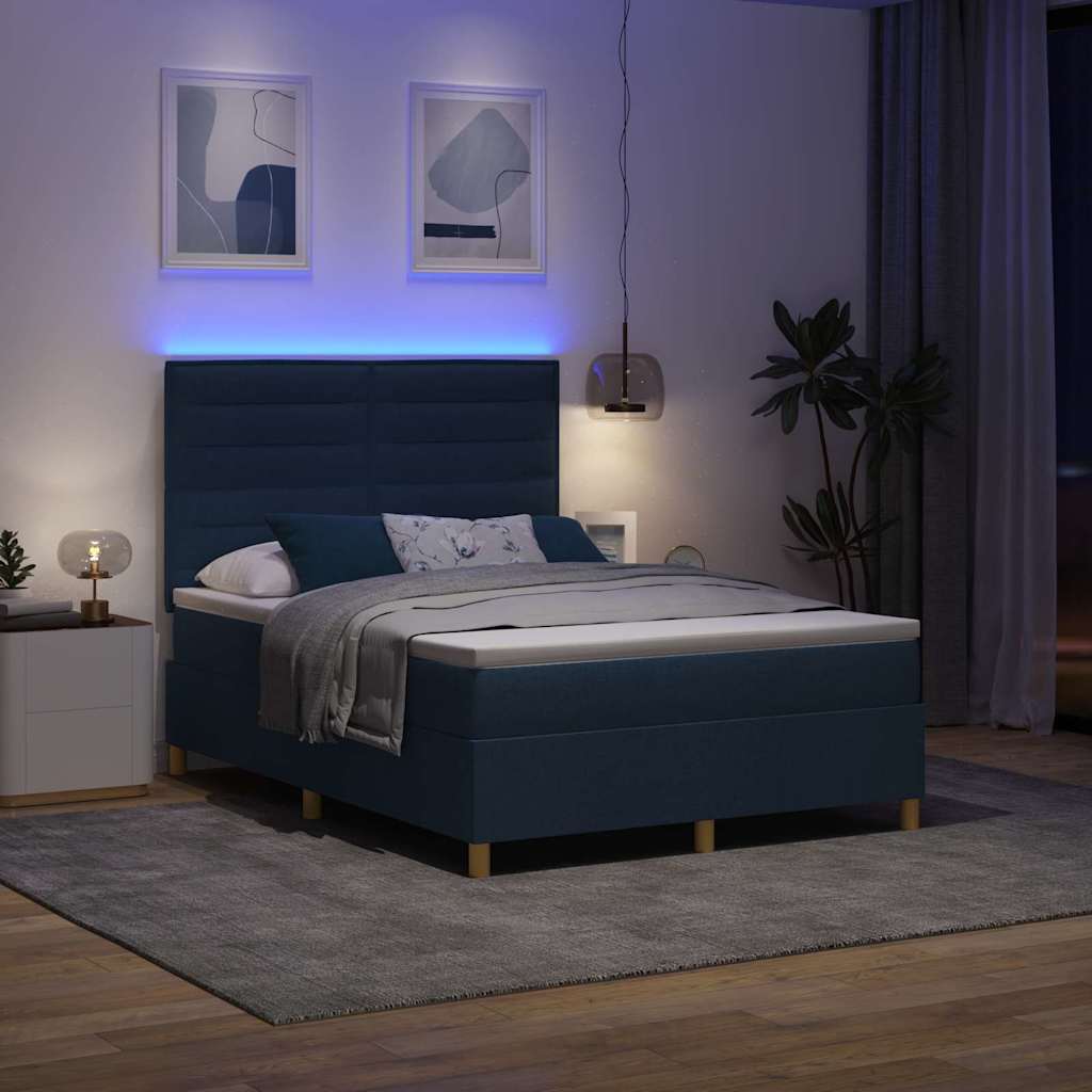LED Box Spring Bed met matras Blauw 140 x 190 cm Stof is nu te koop bij PeponiXL, paradijselijk wonen!