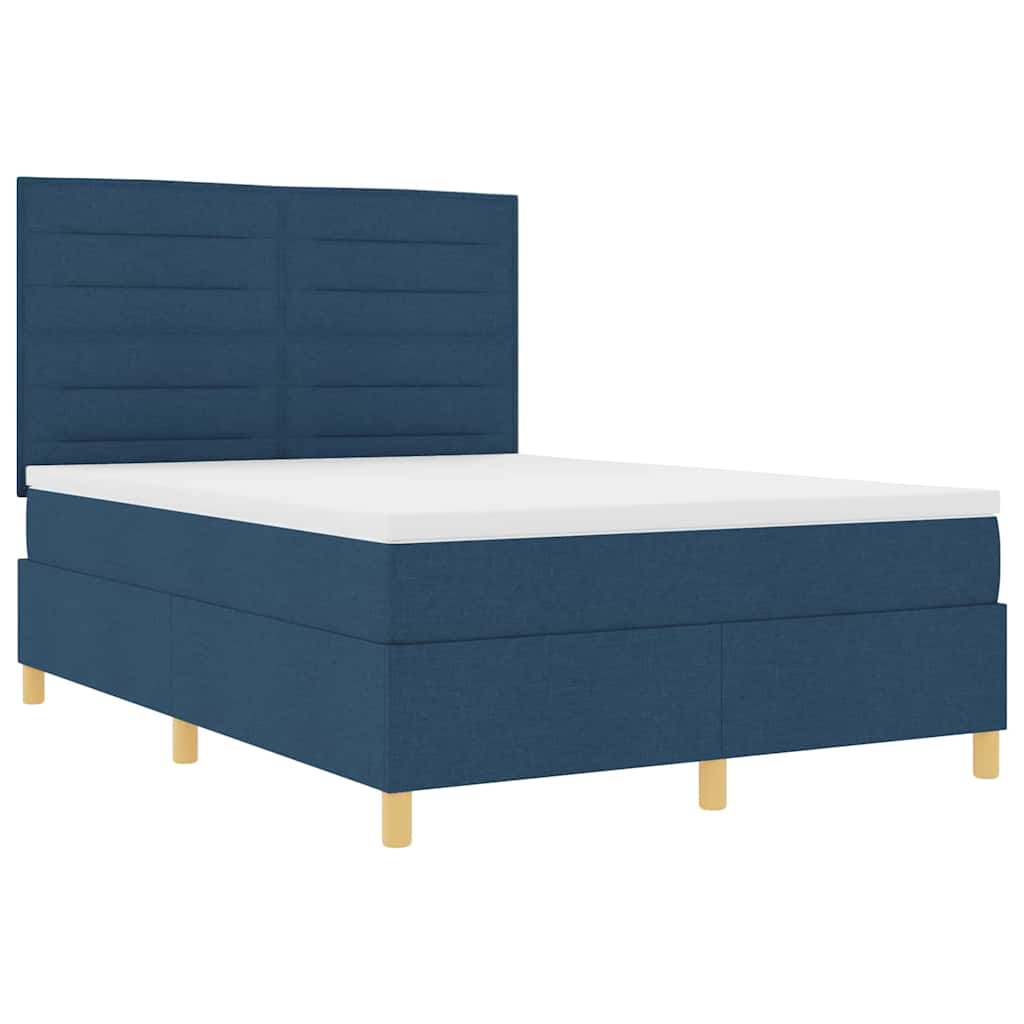 LED Box Spring Bed met matras Blauw 140 x 190 cm Stof is nu te koop bij PeponiXL, paradijselijk wonen!