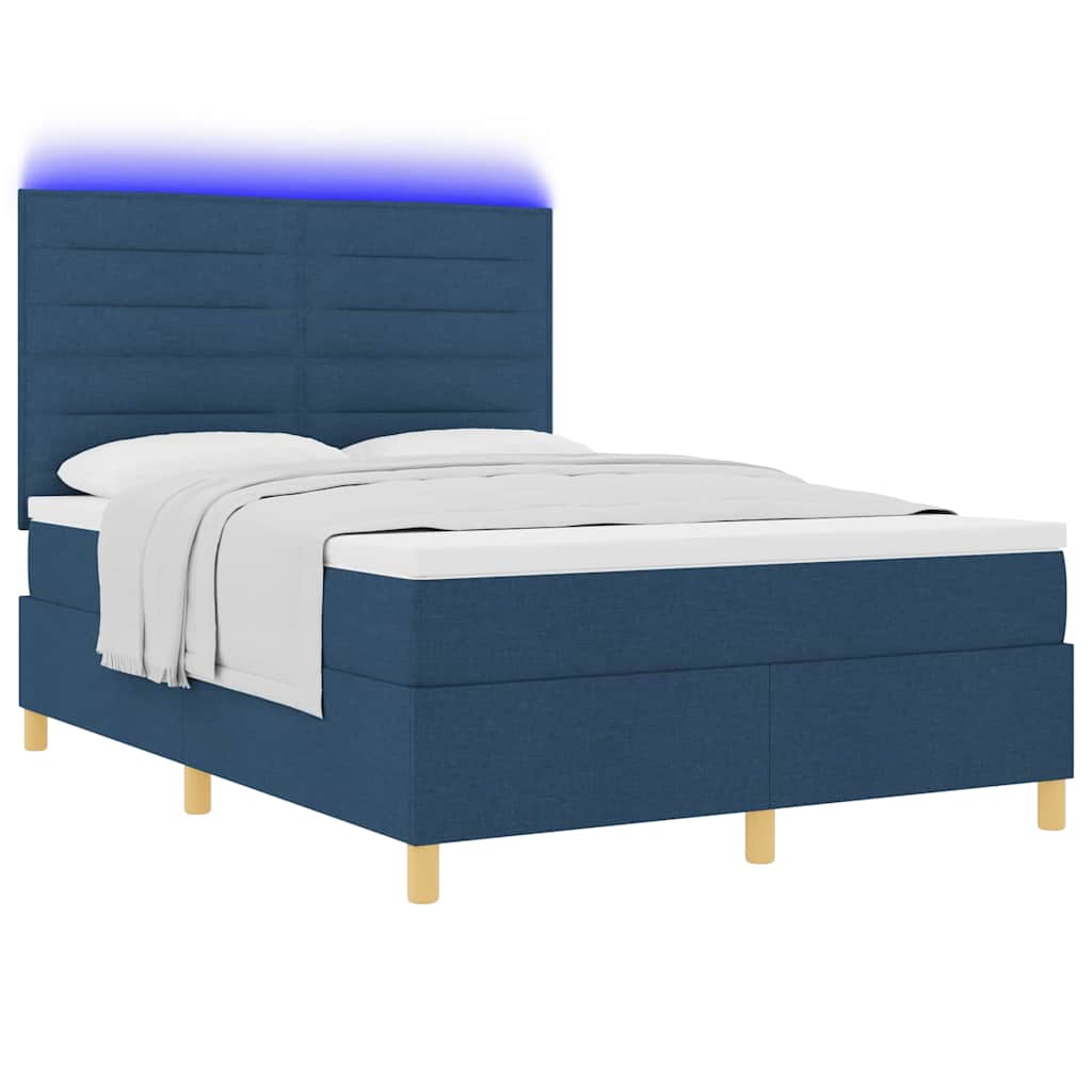 LED Box Spring Bed met matras Blauw 140 x 190 cm Stof is nu te koop bij PeponiXL, paradijselijk wonen!