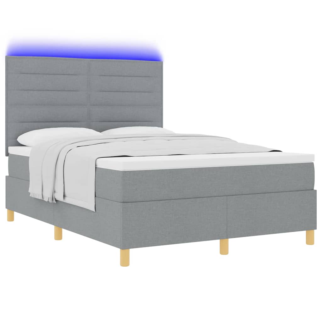 LED Box Spring Bed met matras Lichtgrijs 140 x 200 cm Stof is nu te koop bij PeponiXL, paradijselijk wonen!