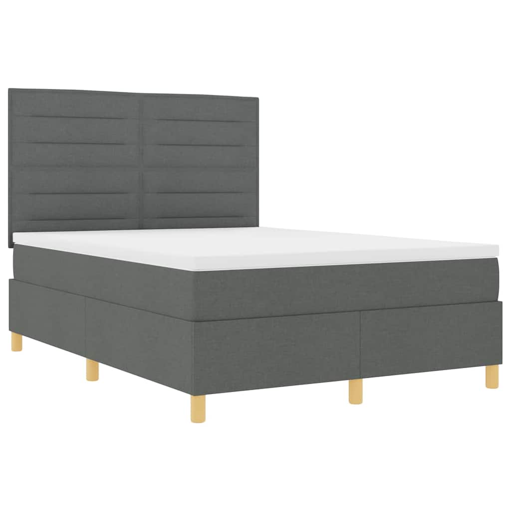 LED Box Spring Bed met matras Donkergrijs 140 x 200 cm Stof is nu te koop bij PeponiXL, paradijselijk wonen!