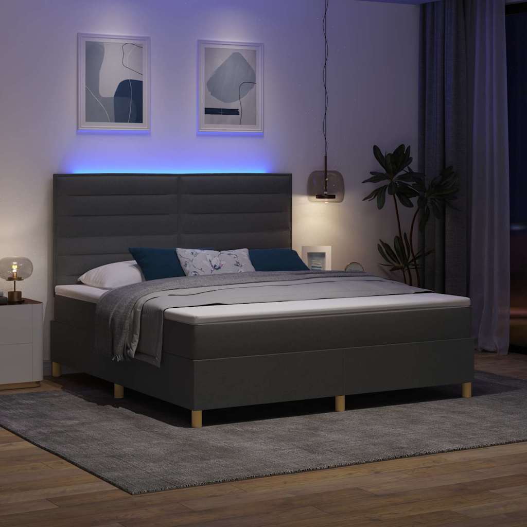 LED Box Spring Bed met matras Donkergrijs 180 x 200 cm Stof is nu te koop bij PeponiXL, paradijselijk wonen!
