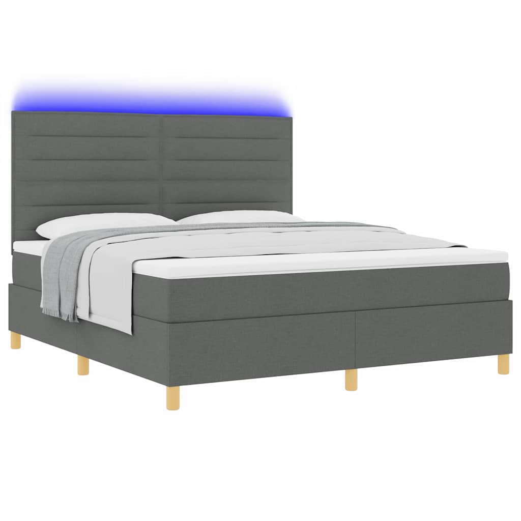 LED Box Spring Bed met matras Donkergrijs 180 x 200 cm Stof is nu te koop bij PeponiXL, paradijselijk wonen!