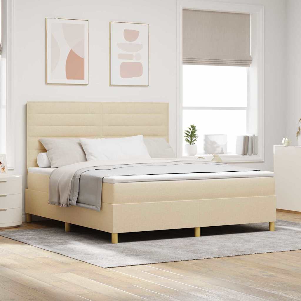 LED Box Spring Bed met matras Crème 180 x 200 cm Stof is nu te koop bij PeponiXL, paradijselijk wonen!