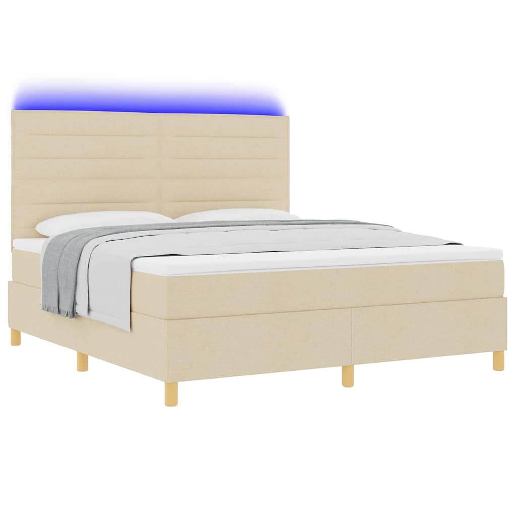 LED Box Spring Bed met matras Crème 180 x 200 cm Stof is nu te koop bij PeponiXL, paradijselijk wonen!