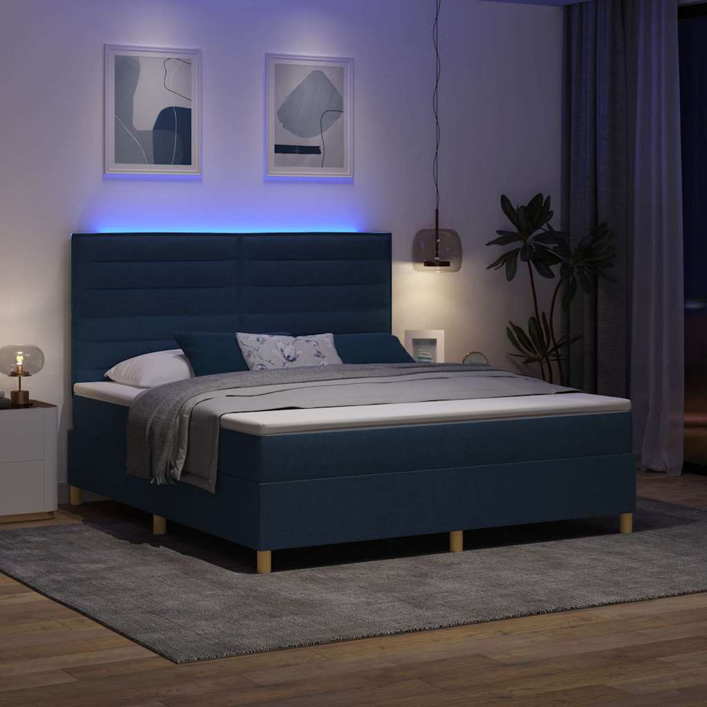 LED Box Spring Bed met matras Blauw 180 x 200 cm Stof is nu te koop bij PeponiXL, paradijselijk wonen!