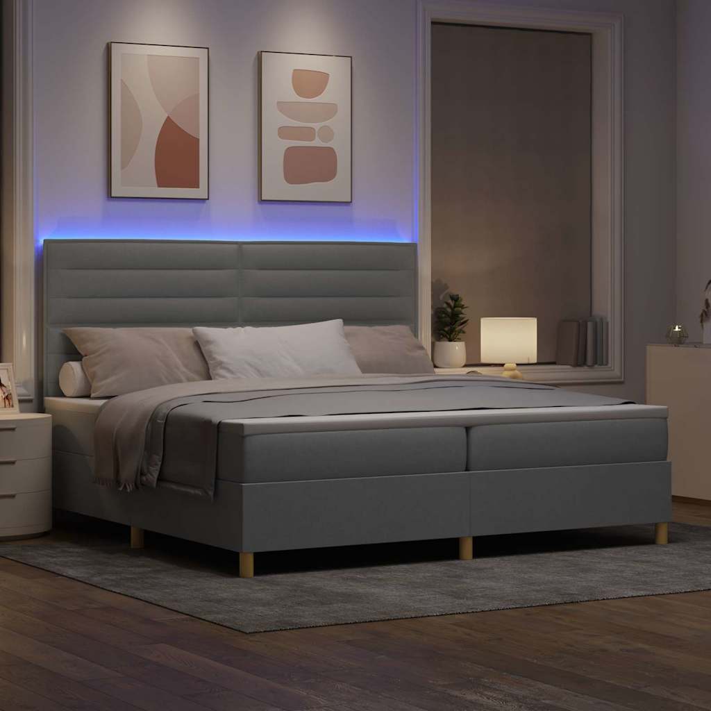LED Box Spring Bed met matras Lichtgrijs 200 x 200 cm Stof is nu te koop bij PeponiXL, paradijselijk wonen!