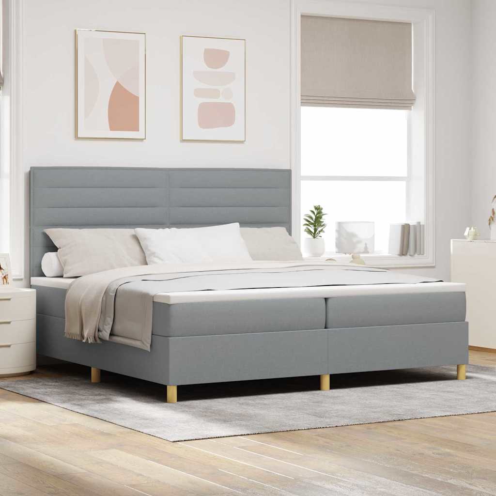 LED Box Spring Bed met matras Lichtgrijs 200 x 200 cm Stof is nu te koop bij PeponiXL, paradijselijk wonen!