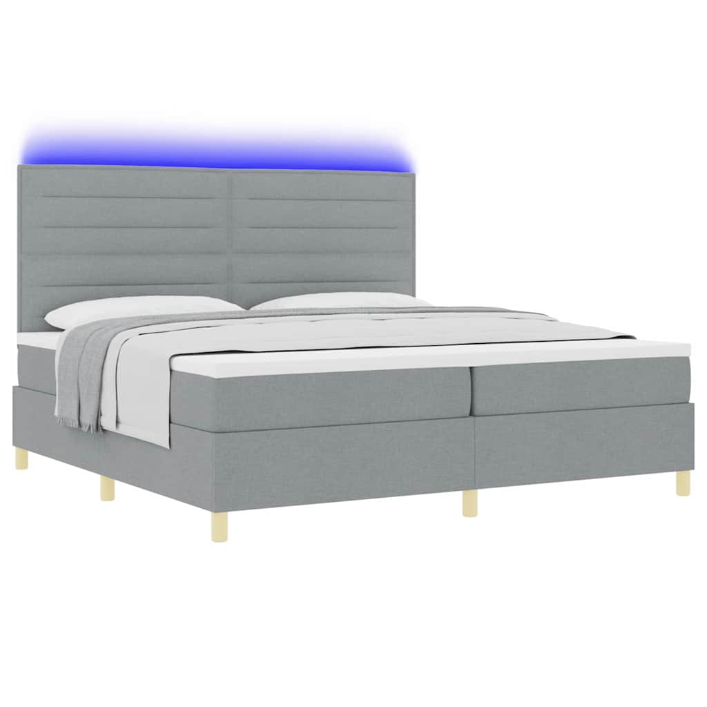 LED Box Spring Bed met matras Lichtgrijs 200 x 200 cm Stof is nu te koop bij PeponiXL, paradijselijk wonen!
