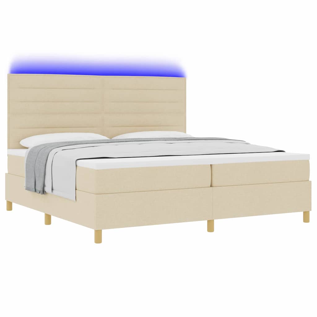 LED Box Spring Bed met matras Crème 200 x 200 cm Stof is nu te koop bij PeponiXL, paradijselijk wonen!